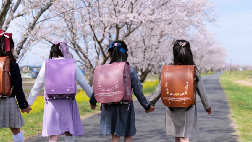 Girls carrying school bags to elementary school | Shutterstock HD Video #1090665645