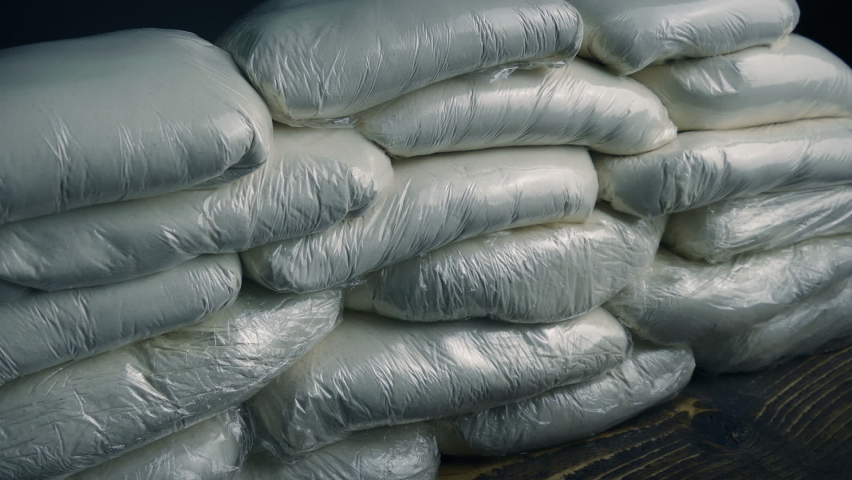 Fentanyl Powder Drug Bags Moving Shot Royalty-Free Stock Footage #1090681987