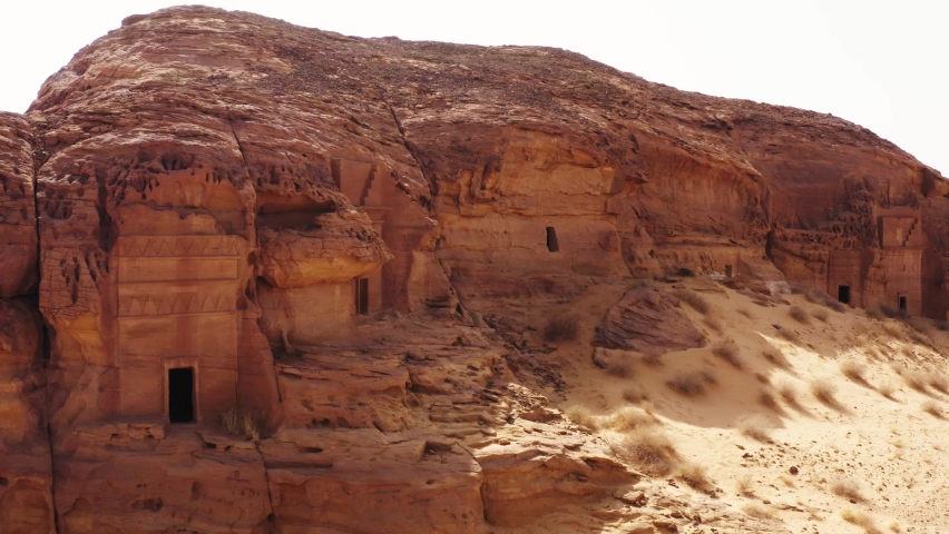 Mada'in Saleh, also called Al-Ḥijr or "Hegra", an archaeological site located in the Sector of Al-Ula within Al Madinah Region in the Hejaz, Saudi Arabia Royalty-Free Stock Footage #1090682457