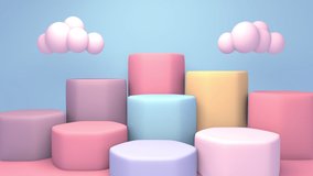Looped pastel hexagon podiums and white clouds animation. - Powered by Shutterstock - Get 15% off with code: PIKWIZARD15