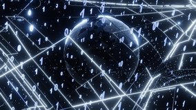 4k 3D animation. Artistic infographics binary numbers tunnel and Earth globe rotation. Technology Network Data Connection, Digital Data Network, Cyber Security Concept - Powered by Shutterstock - Get 15% off with code: PIKWIZARD15