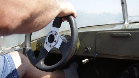 Male Hand On Rudder Steering Wheel Stock Footage Video (100% Royalty ...