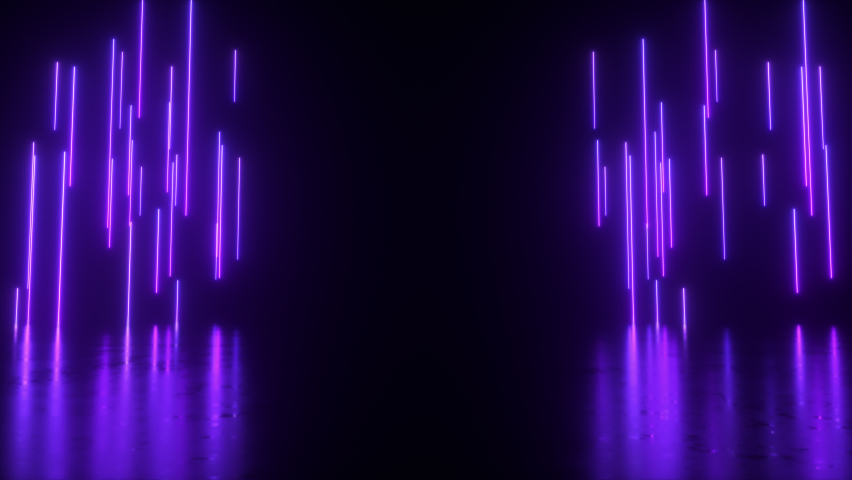 This motion graphics video shows a Rising Glowing Neon Strings Frames Background on seamless loops