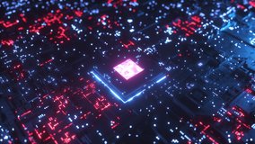 This motion graphics video shows a Digital Glowing Surface with chip Background on seamless loops - Powered by Shutterstock - Get 15% off with code: PIKWIZARD15