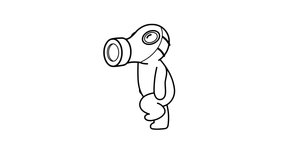 Stickman with gas mask walking. Black and white linear version. Good for animated whiteboard explainer. Cartoon character of a simple icon man. Seamless loop, luma matte included.  - Powered by Shutterstock - Get 15% off with code: PIKWIZARD15