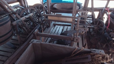 Old weaving loom and vintage instruments