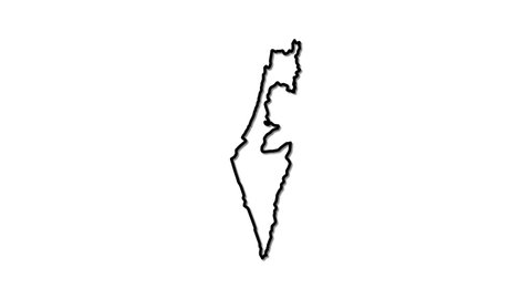 Israel map, country territory outline self drawing animation. Line art. White background.