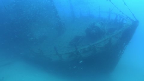 Underwater scene - Shipwreck in very cloudy water - Scuba diving in Majorca