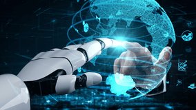 Futuristic robot artificial intelligence enlightening AI technology development and machine learning concept. Global robotic bionic science research for future of human life. 3D rendering graphic. - Powered by Shutterstock - Get 15% off with code: PIKWIZARD15