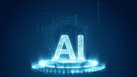 Motion graphic of Blue digital AI logo with futuristic technology circle rotation and levitation particle on abstract background - Powered by Shutterstock - Get 15% off with code: PIKWIZARD15