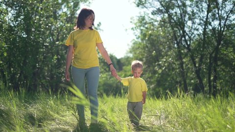 Happy Family Park Mom Son Walk Stock Footage Video (100% Royalty-free ...