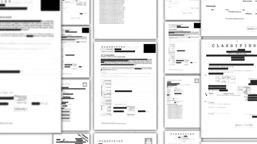Black marker redacted document. Animation of erasing text of secret classified file using a black marker to censor. Illegal or secret activity information on paper documents being blacked redacted Royalty-Free Stock Footage #1090751015