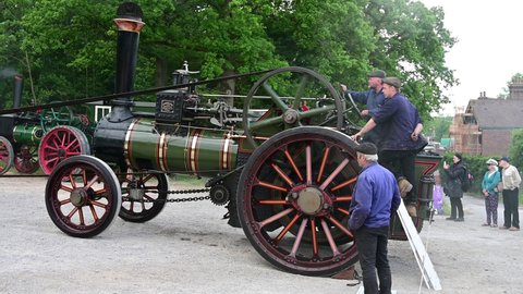 Horsted Keynes, West Sussex, UK-May 29 2022: A traction engine running at Horsted Keynes station. 