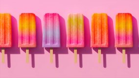 Vibrant, multicolored popsicles on a pink background. Frozen snack on a stick perfect for summer snack and refreshment during hot days. Seamless looping animation of ice pops. Homemade fruit flavour - Powered by Shutterstock - Get 15% off with code: PIKWIZARD15