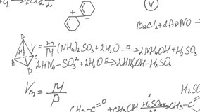 School background in chemistry .Handwritten formulas background.Video animation HD 4K .	