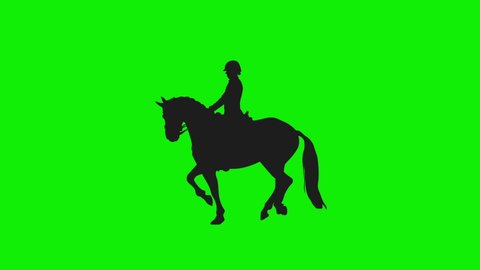 Animation Going Nowhere with Green Screen Background about Silhouette The Horse and The Jockey Slow Running in The Equestrian Dressage Competition 