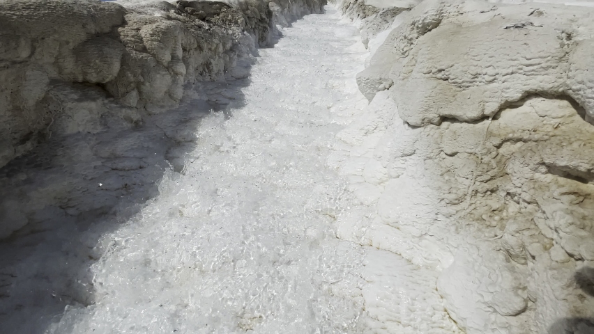 Thermal Natural Carbonate Mineral Flowing in Pamukkale