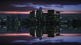 
Surreal Vision of Los Angeles City. Futuristic Aerial View of Downtown Skyline. Parallel Dimension Inception Style Mirror Effect. California, United States. 