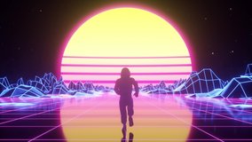 Astronaut runs surrounded by flashing neon lights. Retro 80s style synthwave background - Powered by Shutterstock - Get 15% off with code: PIKWIZARD15