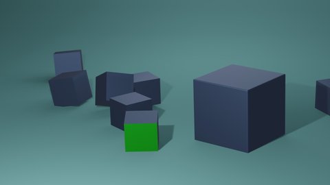 Animated 3d background, rendering of geometric shapes. Cubes of different sizes fall to the surface and scatter in different directions. 