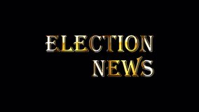 ELECTION NEWS word golden text with light motion animation element effect. 4K seamless loop isolated transparent video animation text with alpha channel using Quicktime Apple prores 444. 