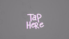 Animation of tap here text over mathematical formulas on grey background. learning and maths education concept digitally generated video.