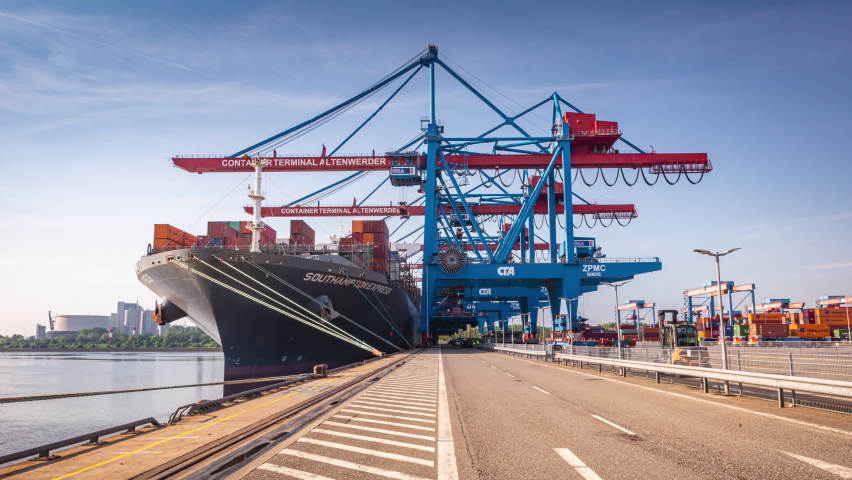 Cargo Ship getting loaded, Hamburg