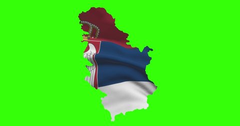 Serbia country shape outline on green screen with national flag waving animation