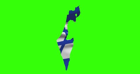 Israel country shape outline on green screen with national flag waving animation