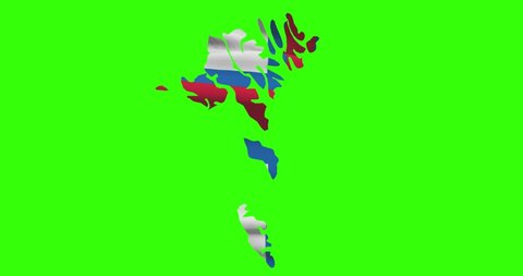 Faroe Islands country shape outline on green screen with national flag waving animation