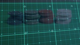 Animation of data processing and grid over casino chips. global business, finance, gambling and data processing concept digitally generated video. - Powered by Shutterstock - Get 15% off with code: PIKWIZARD15