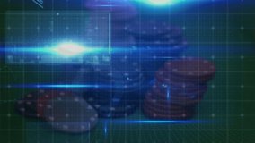Animation of data processing over casino chips. global business, finance, gambling and data processing concept digitally generated video. - Powered by Shutterstock - Get 15% off with code: PIKWIZARD15
