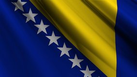 Close up realistic fabric textile silk satin flag of Bosnia and Herzegovina waving fluttering background. National symbol of the country. 1st of March, Happy Day concept. 3D animation 1080p Full HD - Powered by Shutterstock - Get 15% off with code: PIKWIZARD15