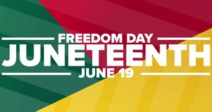 Juneteenth. Freedom Day. June 19. Flat holiday animation. Motion graphic design. 4K, HD loop footage. 