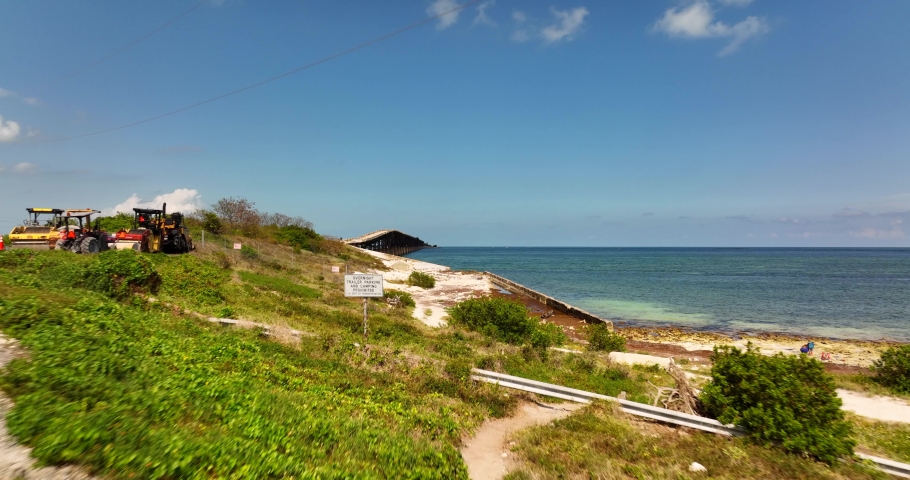 5k aerial video Bahia Honda Railroad Bridge Florida USA