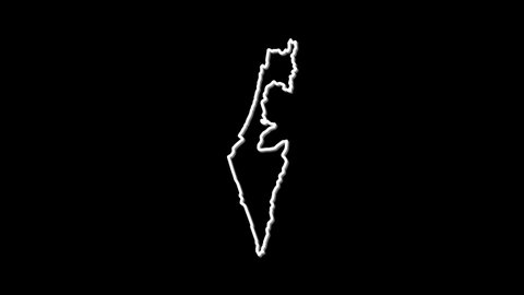 Israel map, country territory outline self drawing animation. Line art. Black background.