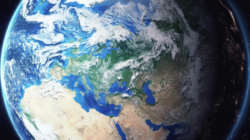 Earth zoom in from space and focus on Des Moines, Iowa, USA. The animation continues by zoom out through clouds and atmosphere into space. Background for travel intro.