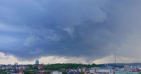 Storm clouds over the city. Supercell storm over Vilnius city, Lithuania