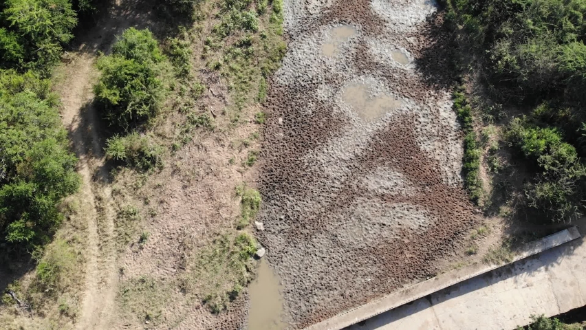 Aerial footage of a dried up river bed