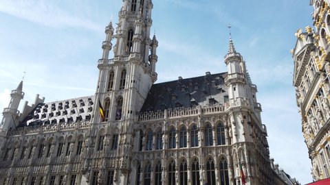 Grand Place Brussels in Belgium and Brussels City Hall with the The Guilds of Brussels