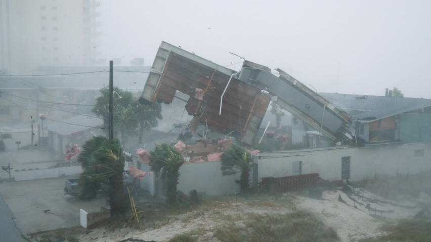 Hurricane Michael Rips Roof off House During Category 5 Storm Royalty-Free Stock Footage #1090845441