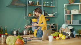 Stressed Mom Soothes the Child on Hands While Answers Call and Remote Working at Home During Cooking in Kitchen.Business Woman Rocking Baby on Hands.Housewife Multitasking at Home With Newborn Baby - Powered by Shutterstock - Get 15% off with code: PIKWIZARD15