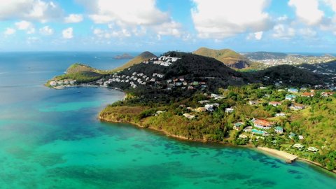 Saint Lucia Castries from above with luxury hotels , St Lucia tropical Island with blue ocean