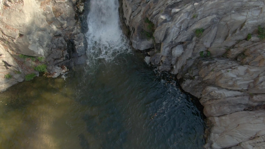 Revealed A Strong Waterfall Of Yelapa On Tropical Forest In Jalisco, Mexico. Tilt-up Shot