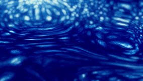 Surreal fractal fluid motion on surface. 3D abstract water swirl clip art. Blue liquid mercurial background 4K video loop animation