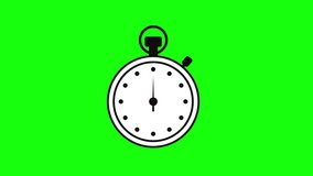 Stopwatch icon in flat design on green screen. Timer icon on chroma key background. Clock symbol animation in 4k.