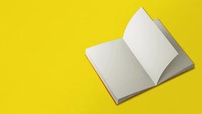 Seamless loop video. Book page flipping on yellow background. Concept of stationery, books, back to school, school themes, simple background, poster, book festival, university, educational. - Powered by Shutterstock - Get 15% off with code: PIKWIZARD15