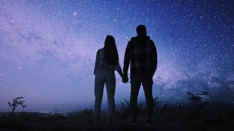 Young Couple Holding Hands Looking Starry Stock Footage Video (100% ...