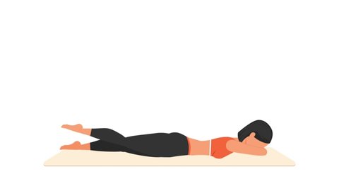 Prone flutter kicks exercise tutorial. Female workout on mat. Fitness woman exercising. Looped 2D animation with young girl character training. Sport and healthy lifestyle concept.