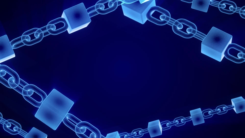 Blockchain chain loopable. Chain consists of network connections made out of binary data. interconnected blocks of data depicting a cryptocurrency blockchain. Empty space for text. Copy space middle Royalty-Free Stock Footage #1090863187